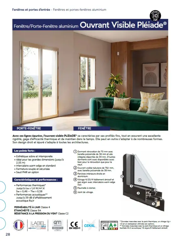 Porte-fenêtre aluminium ouvrant visible Pléiade
