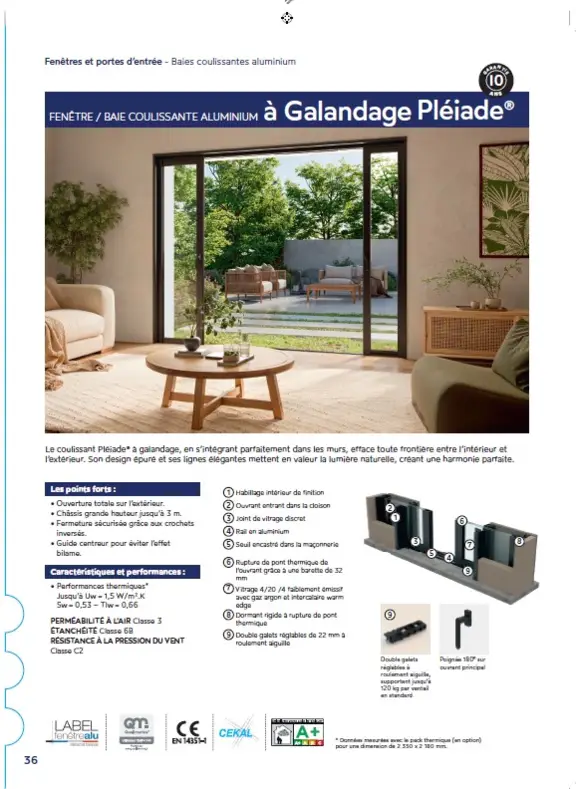Baie coulissante aluminium à galandage Pléiade