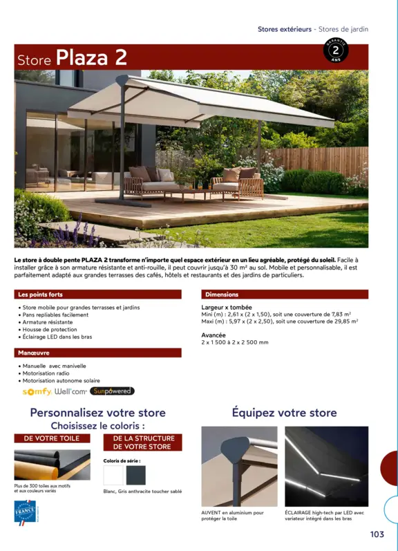 Store double pente solaire Plaza 2 Sunpowered
