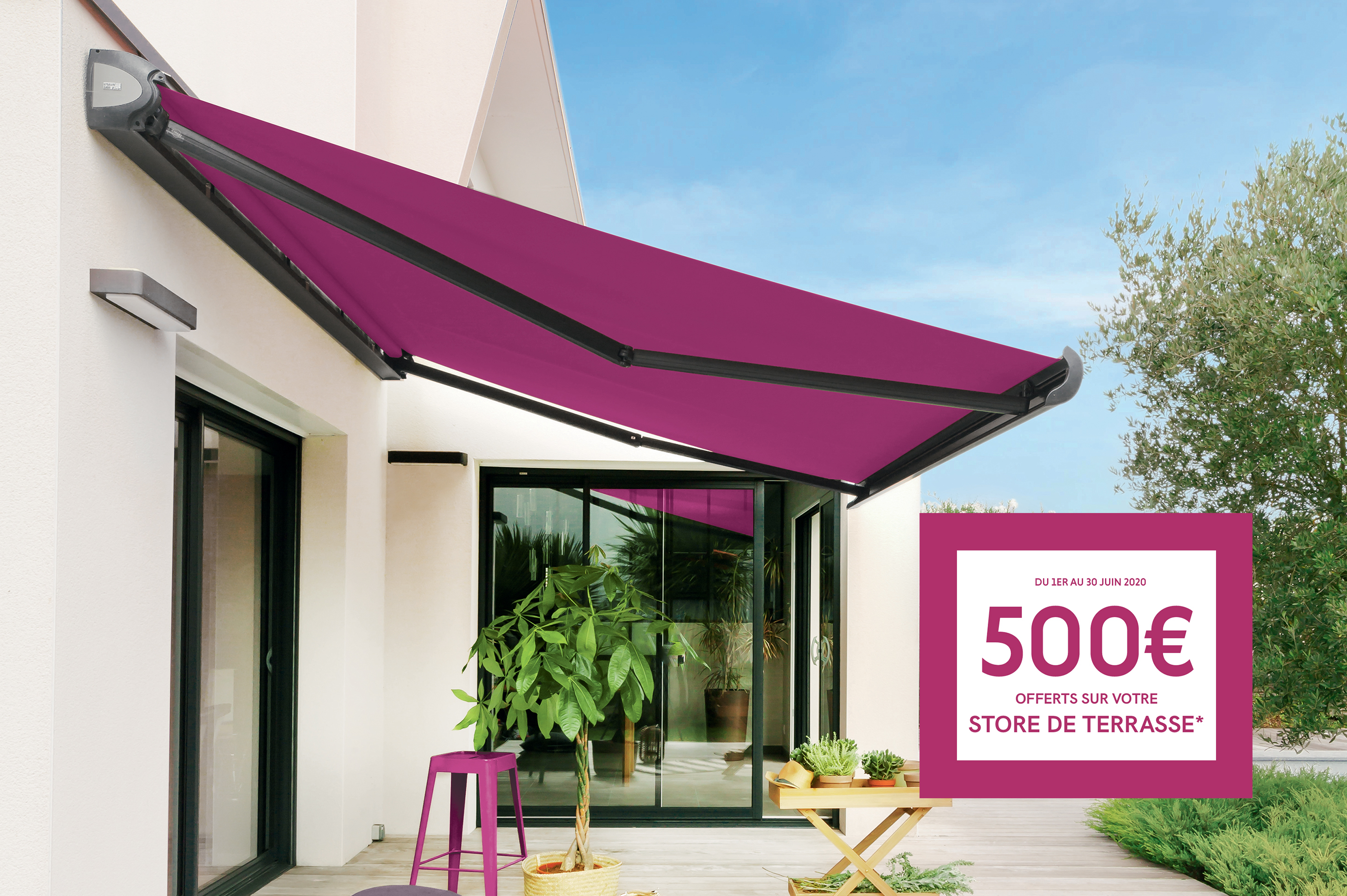 Du 1er au 30 juin jusqu'à 500€ offerts sur votre store de terrasse