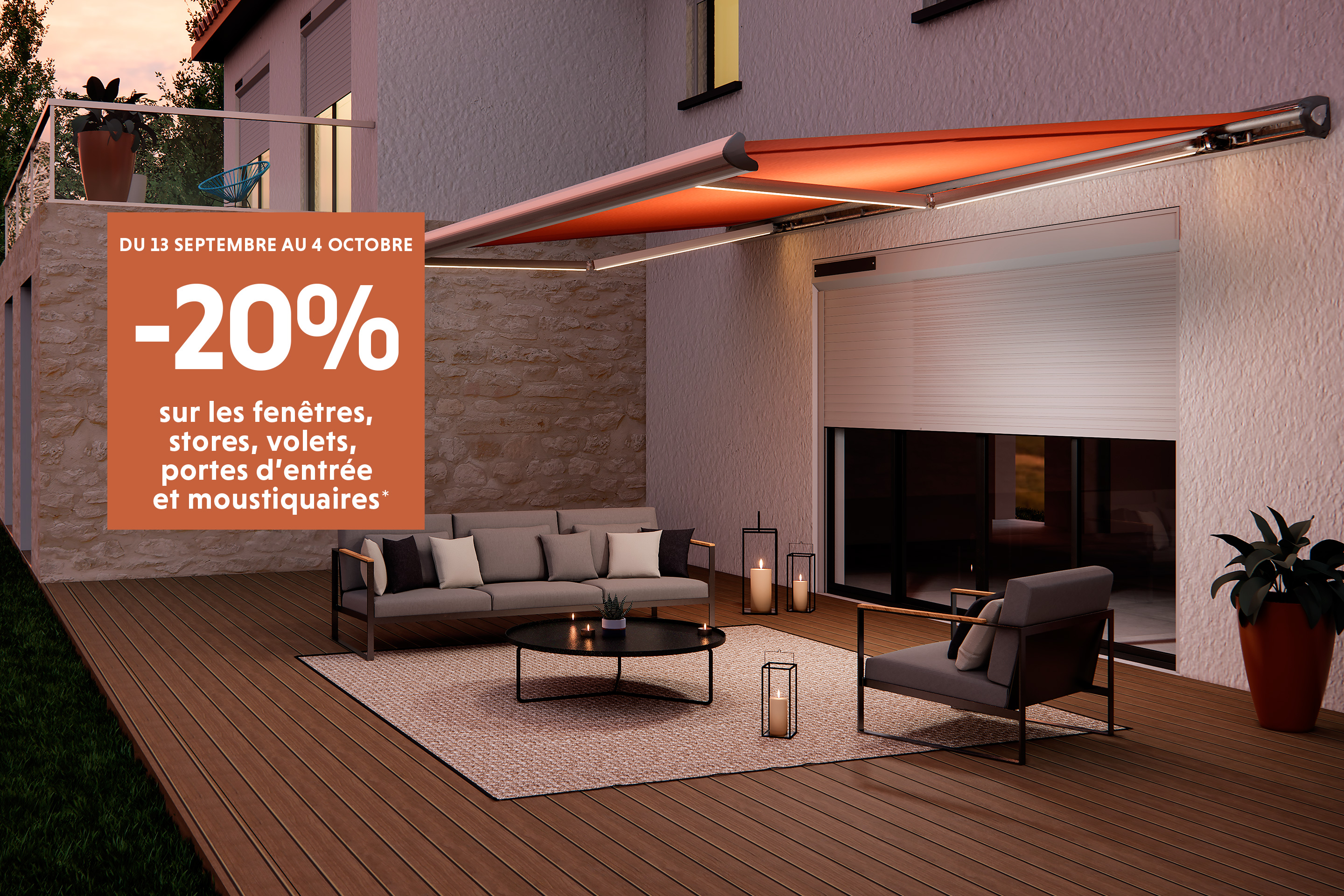 -20% sur les fenêtres, stores, volets, portes d'entrée et moustiquaires